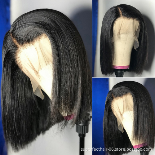 Factory Direct Sale Human Hair Lace Front Wigs Cuticle Aligned Raw Virgin Straight  1B/99j/613 Color Short Bob Lace Frontal Wigs